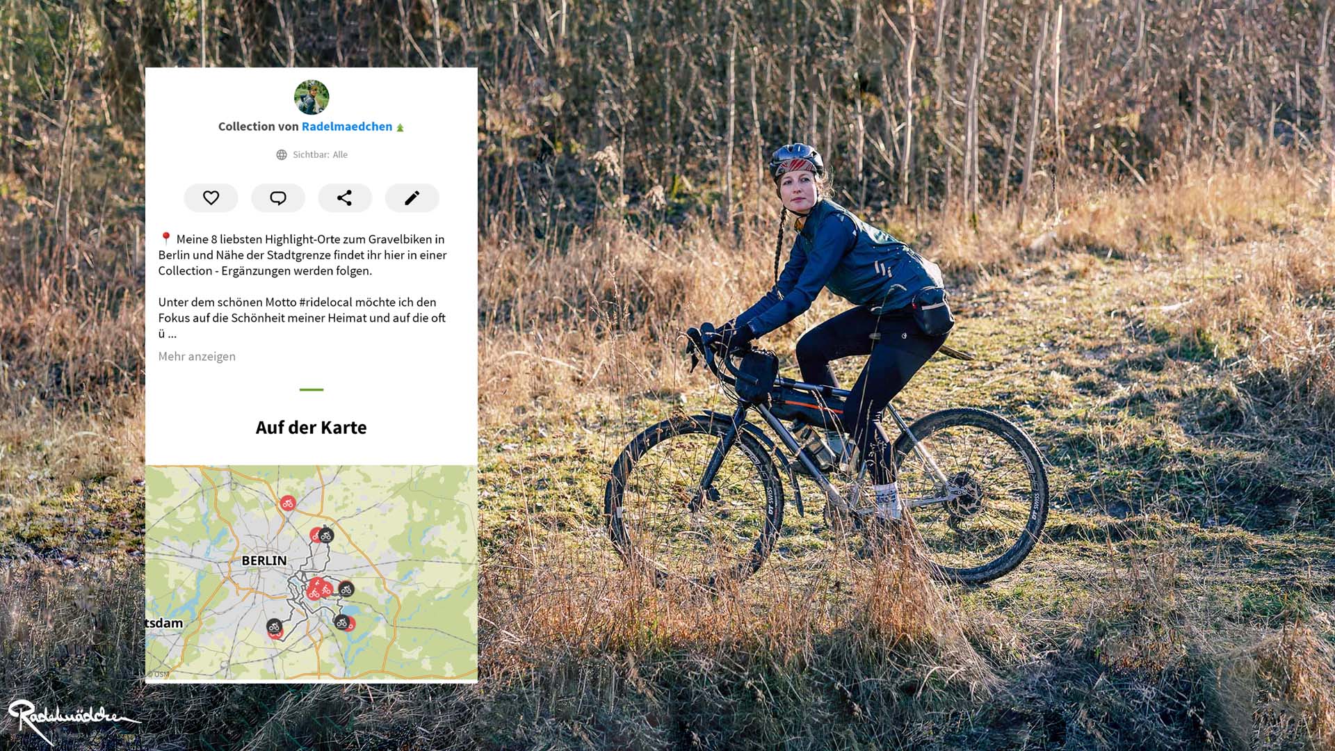 jule on the gravelbike and komoot map